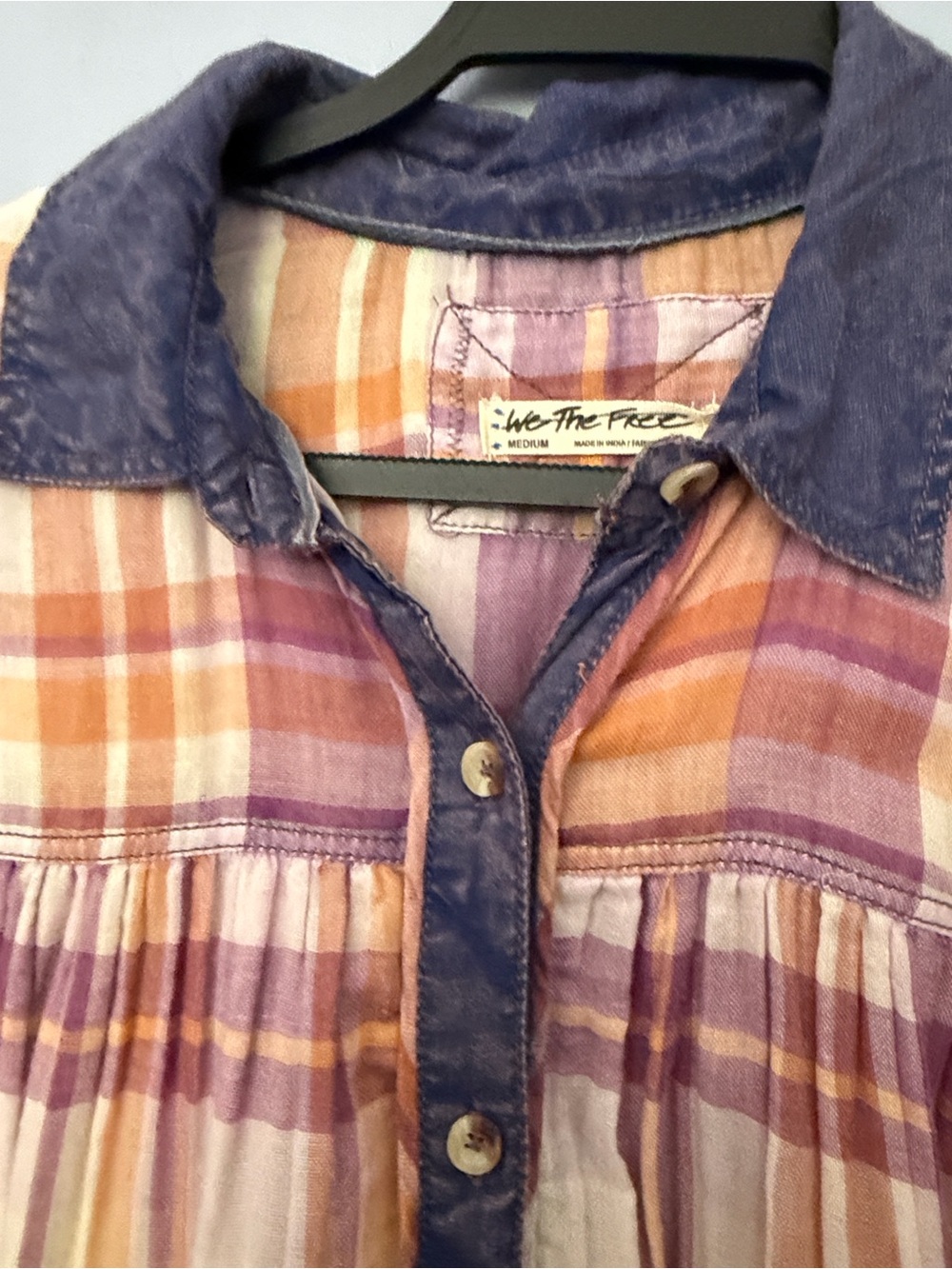 Free People Plaid Button-Front Top in Pink, Orange, Purple - Picture 5 of 13